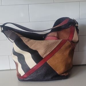 Burberry Ashby Patchwork Leather Check Calfskin Suede Medium Hobo Made I…